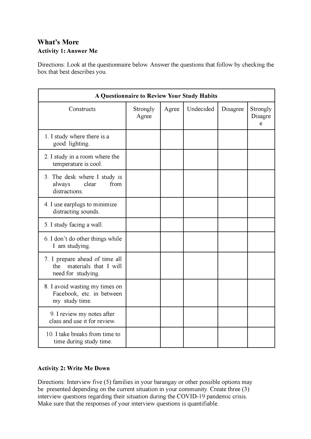 Practical Research - Activities - What’s More Activity 1: Answer Me ...