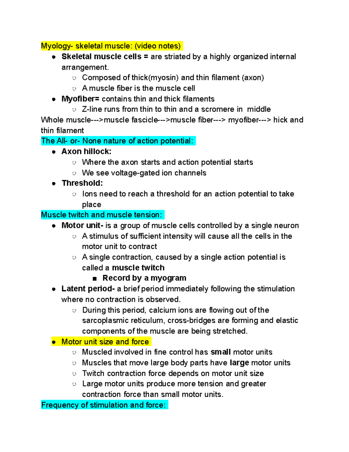 Kines 229 week 3 - lecture notes for week 3 of knes 229 - Myology ...