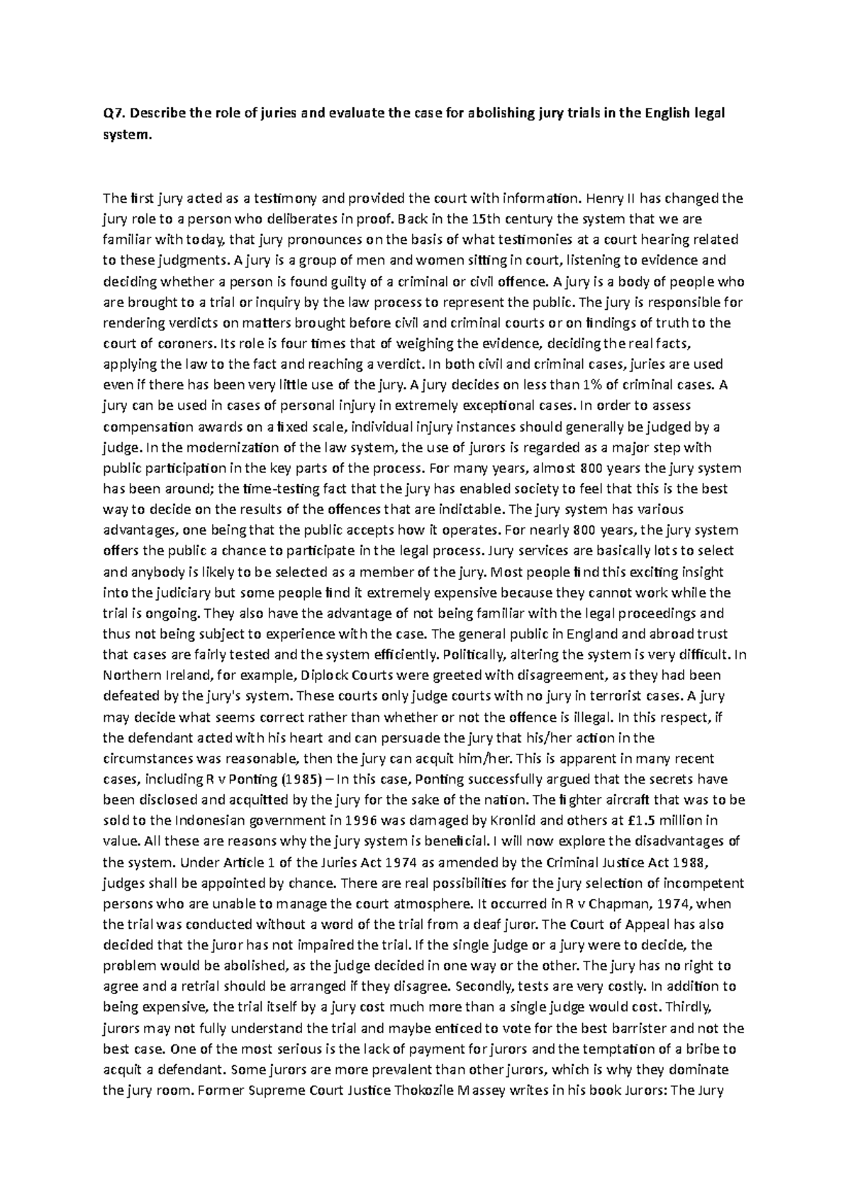 Describe the role of juries and evaluate the case for abolishing jury ...