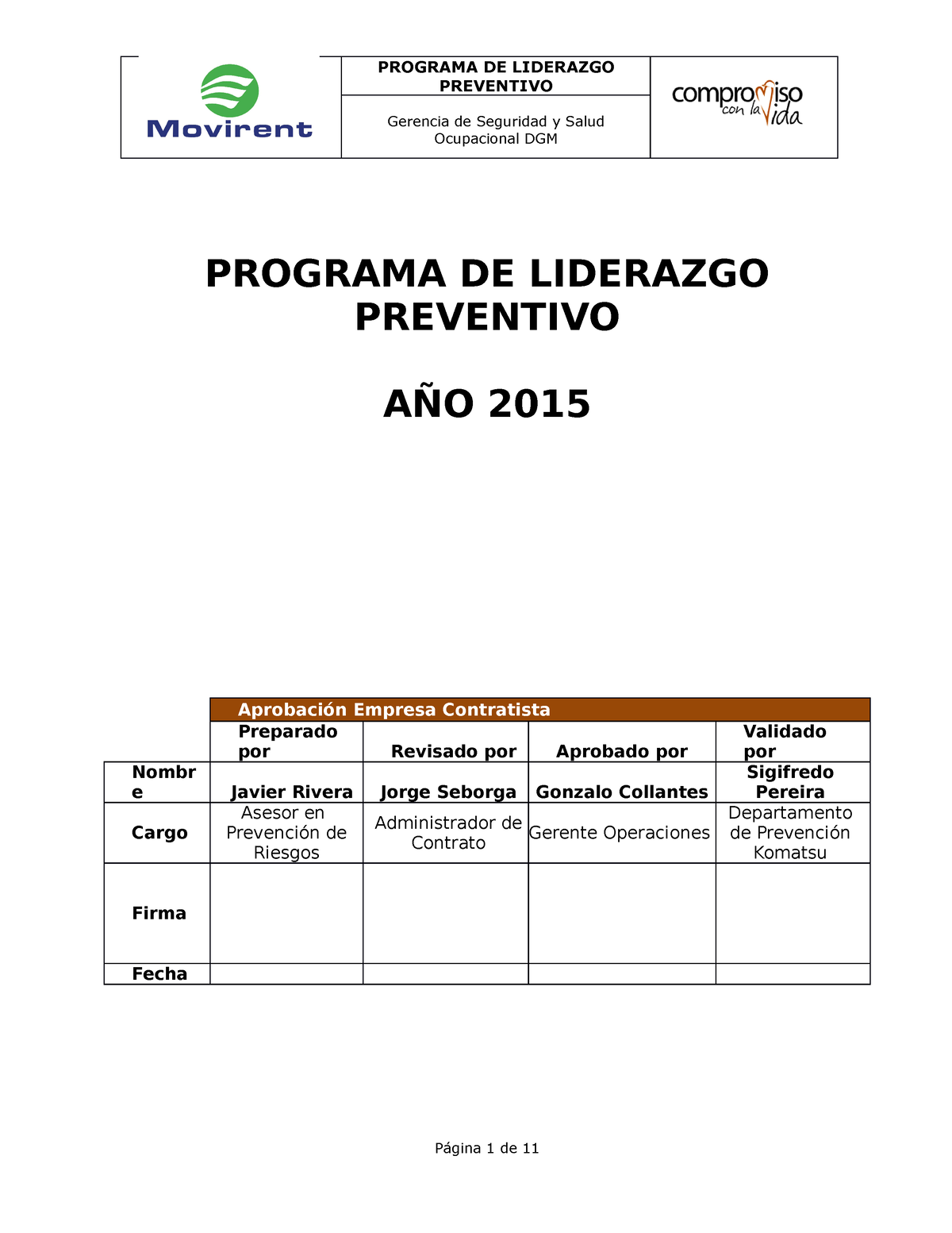 Programa DE Liderazgo 2015 - PREVENTIVO Gerencia De Seguridad Y Salud ...