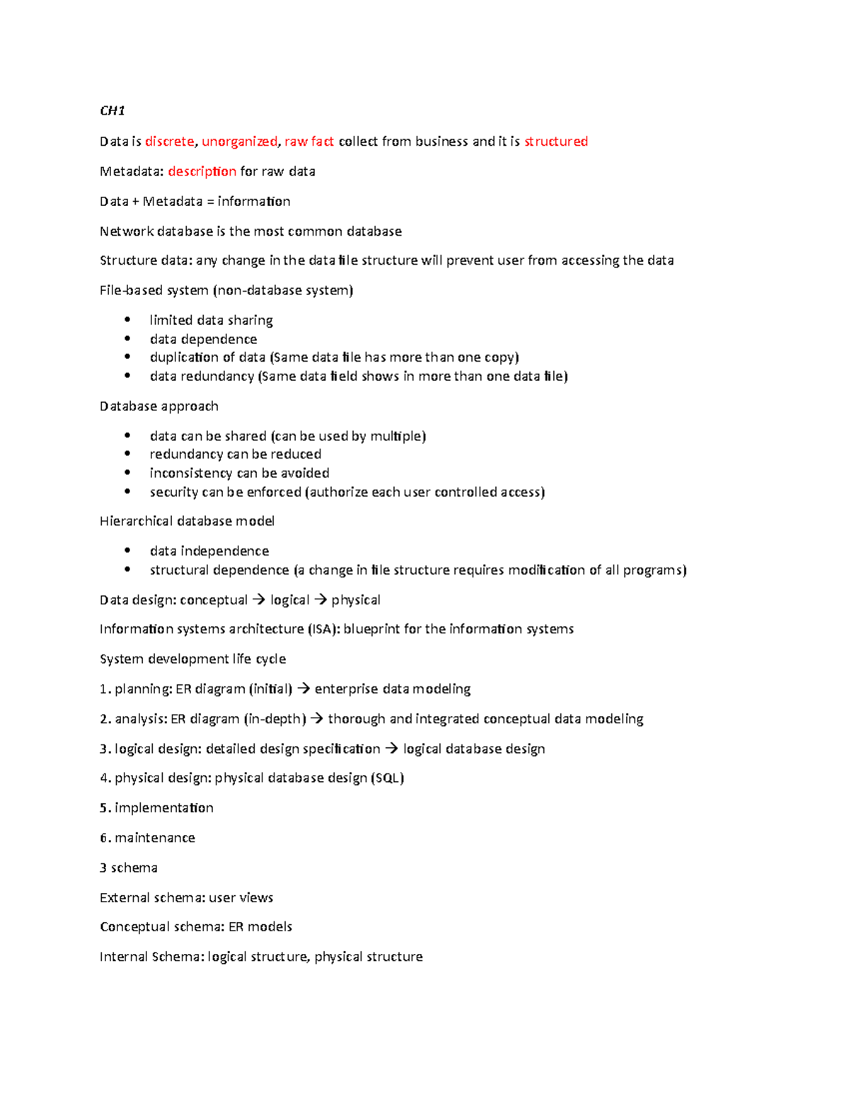 MIS331 exam - Summary Database Management Systems - CH Data is discrete ...