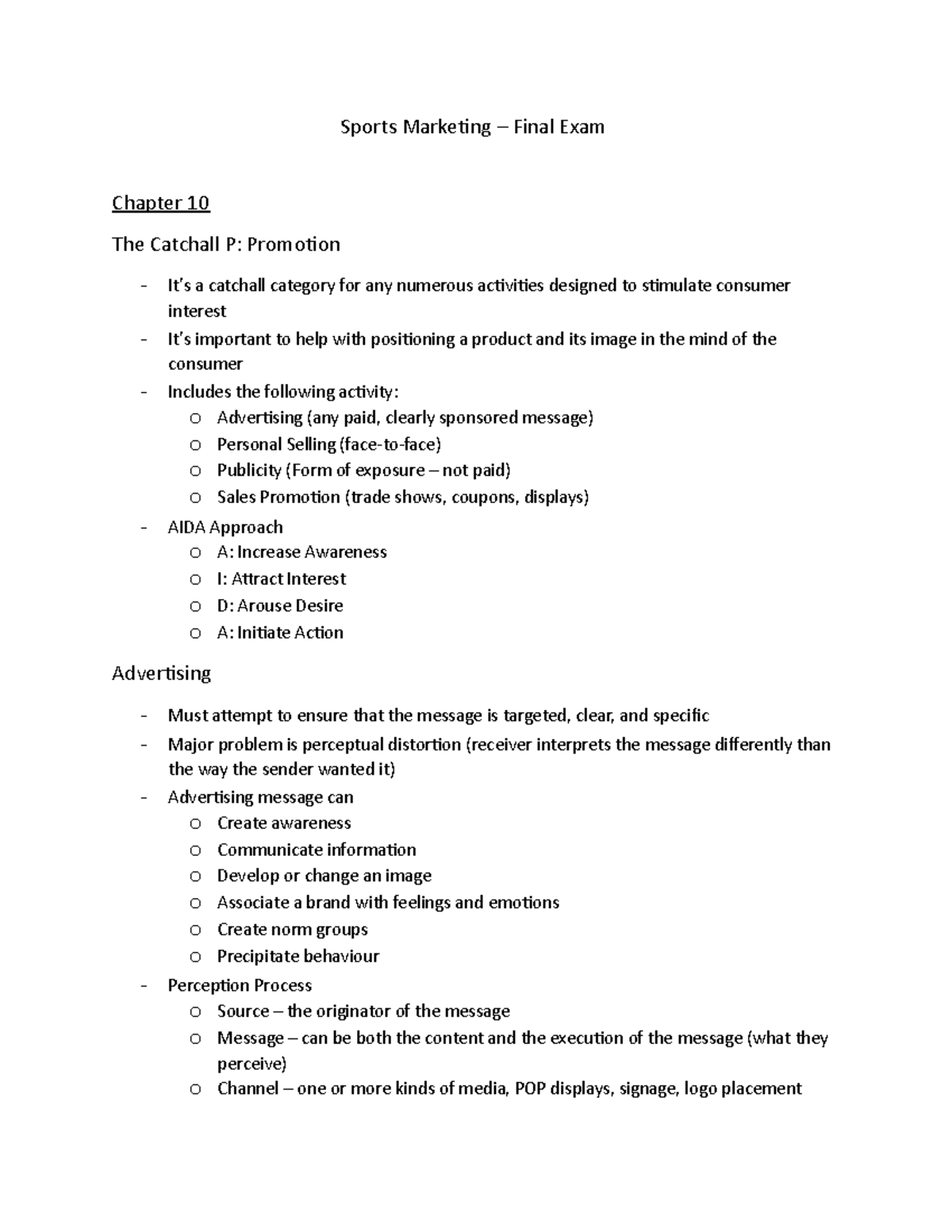 Final Exam Study Notes Sports Marketing Final Exam Chapter 10 The