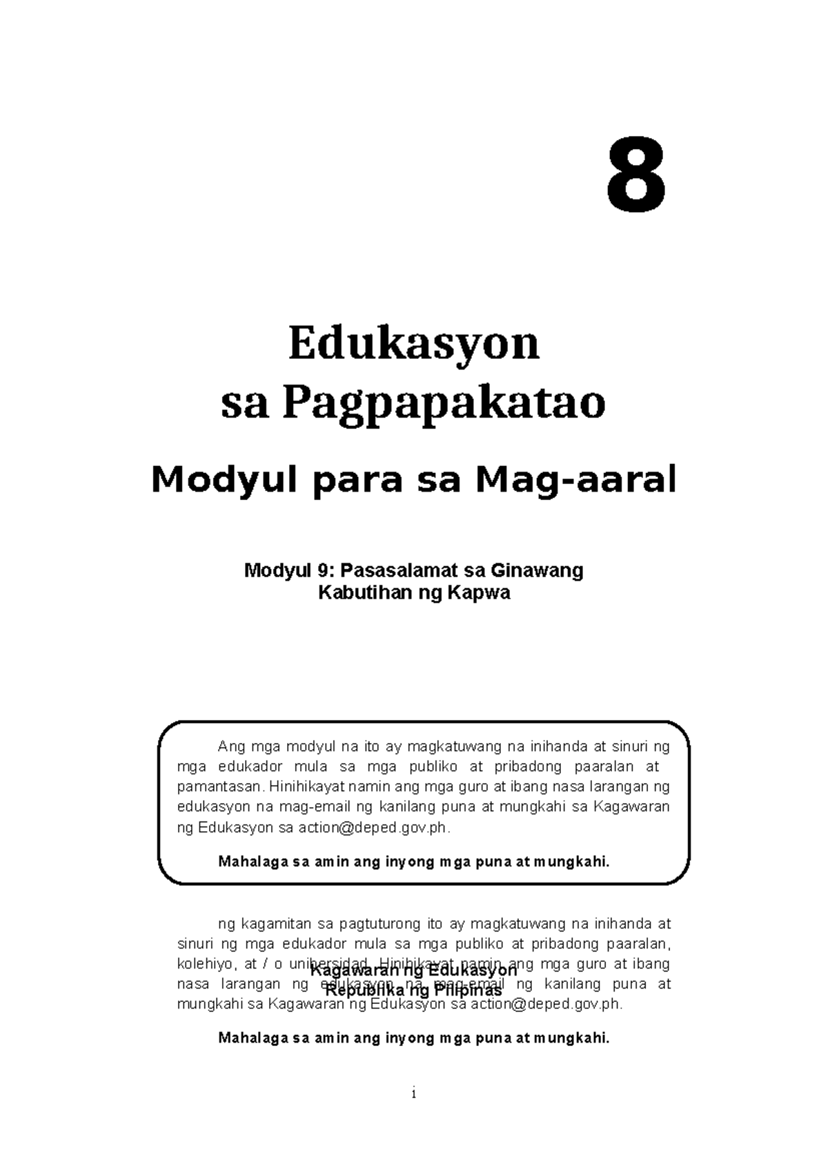 Edukasyon sa Pagpapakatao 8 Modyul 9 para sa Mag-aaral – Pasasalamat sa ...