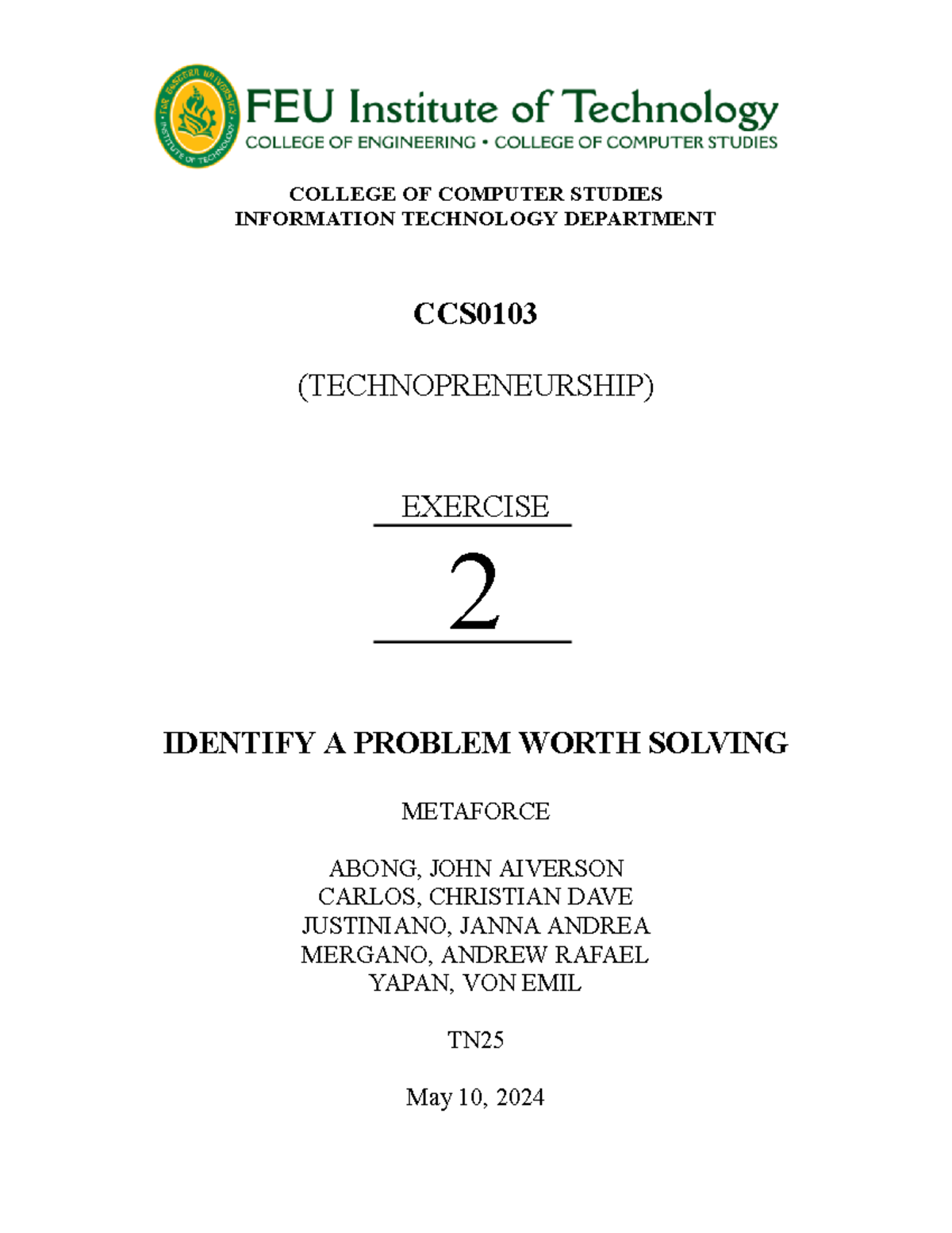 Fpsaa 2- Metaforce - technopreneurship - COLLEGE OF COMPUTER STUDIES ...