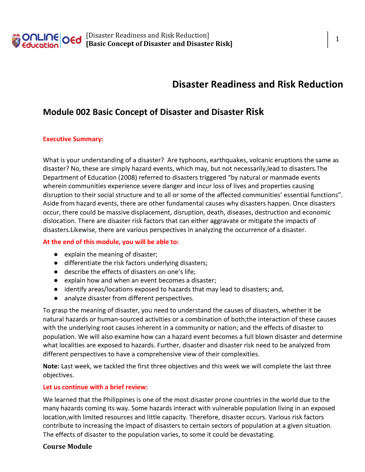 Week 002-Basic Concept Of Disaster And Disaster Risk 2 - [Disaster ...