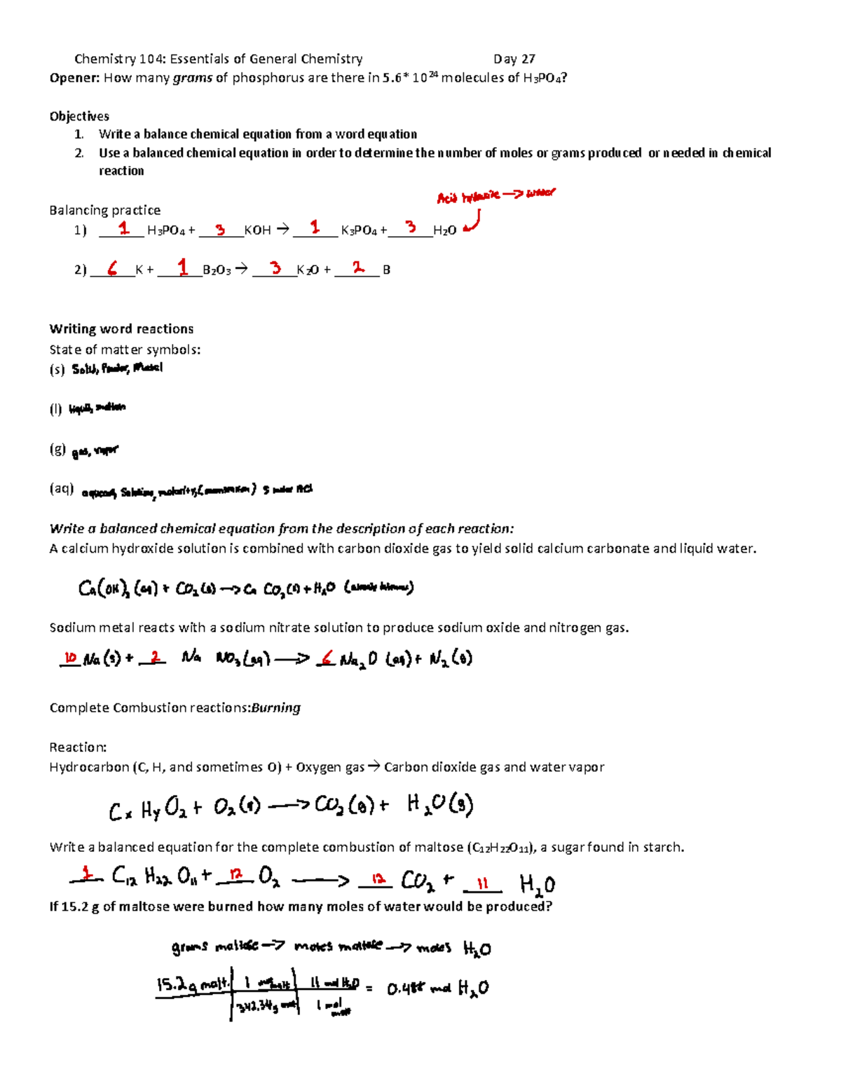 CHM 104 Day 27 - Lecture Notes/ Practice Problems For Chm 104 Wentzel's ...