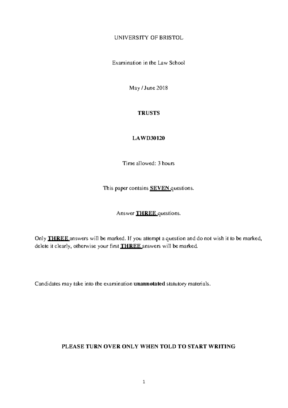 Exam 2018 UNIVERSITY OF BRISTOL Examination in the Law School May