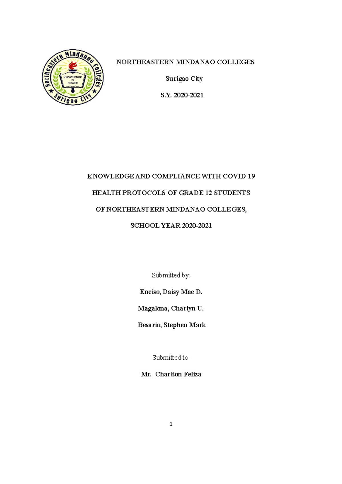 Thesis Chapter 1-5 Final - NORTHEASTERN MINDANAO COLLEGES Surigao City 