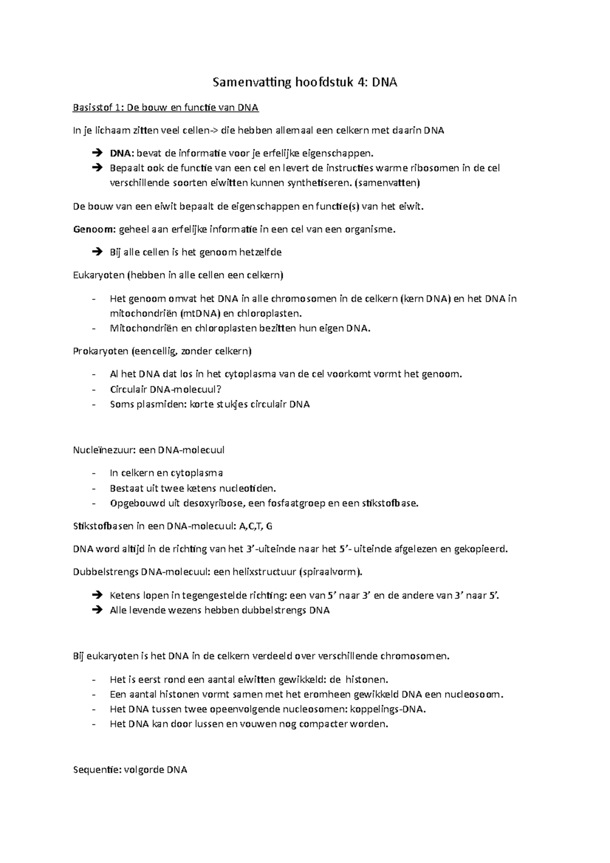 Bioloige Hoofdstuk 4 Dna - Samenvatting Hoofdstuk 4: DNA Basisstof 1 ...