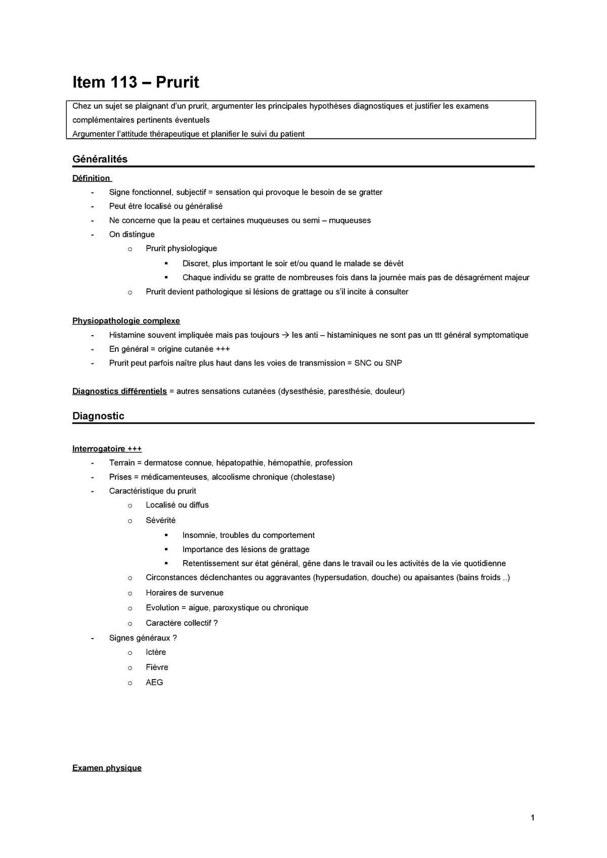 Item 113 Prurit Ecn Urca Item 113 Prurit Chez Un Sujet Se Plaignant Studocu