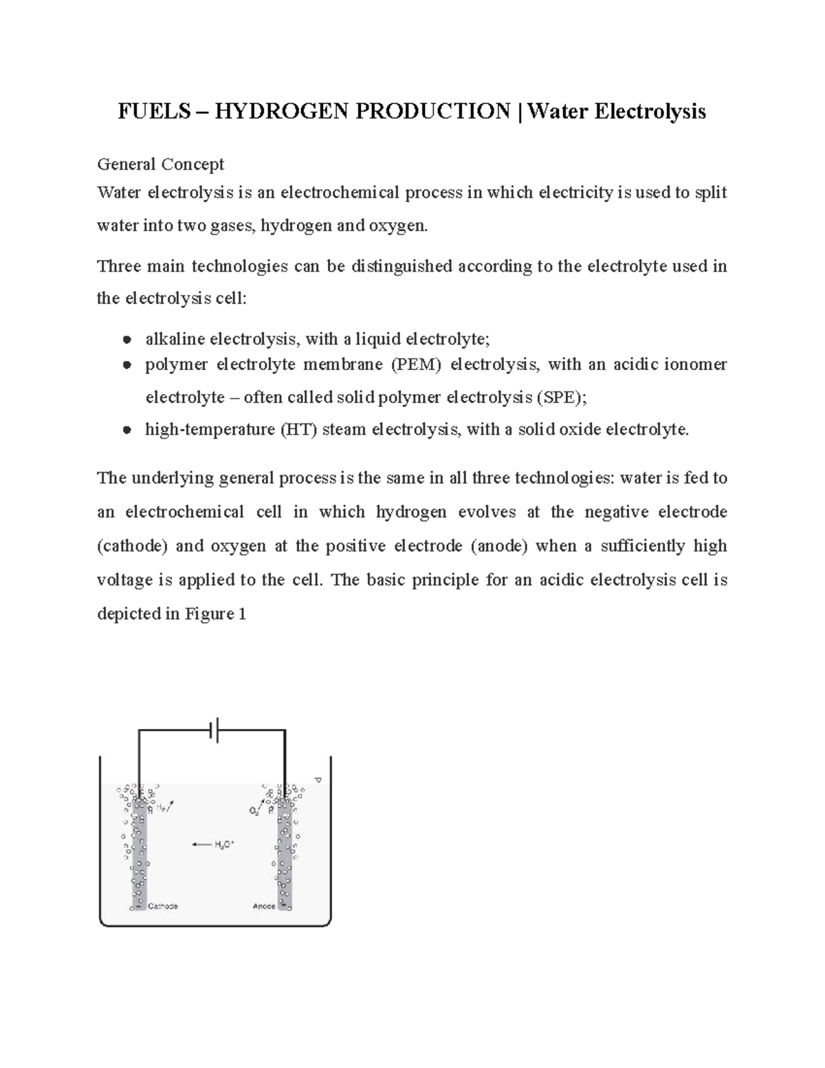 Fuels – Hydrogen Production Water Electrolysis - FUELS – HYDROGEN ...