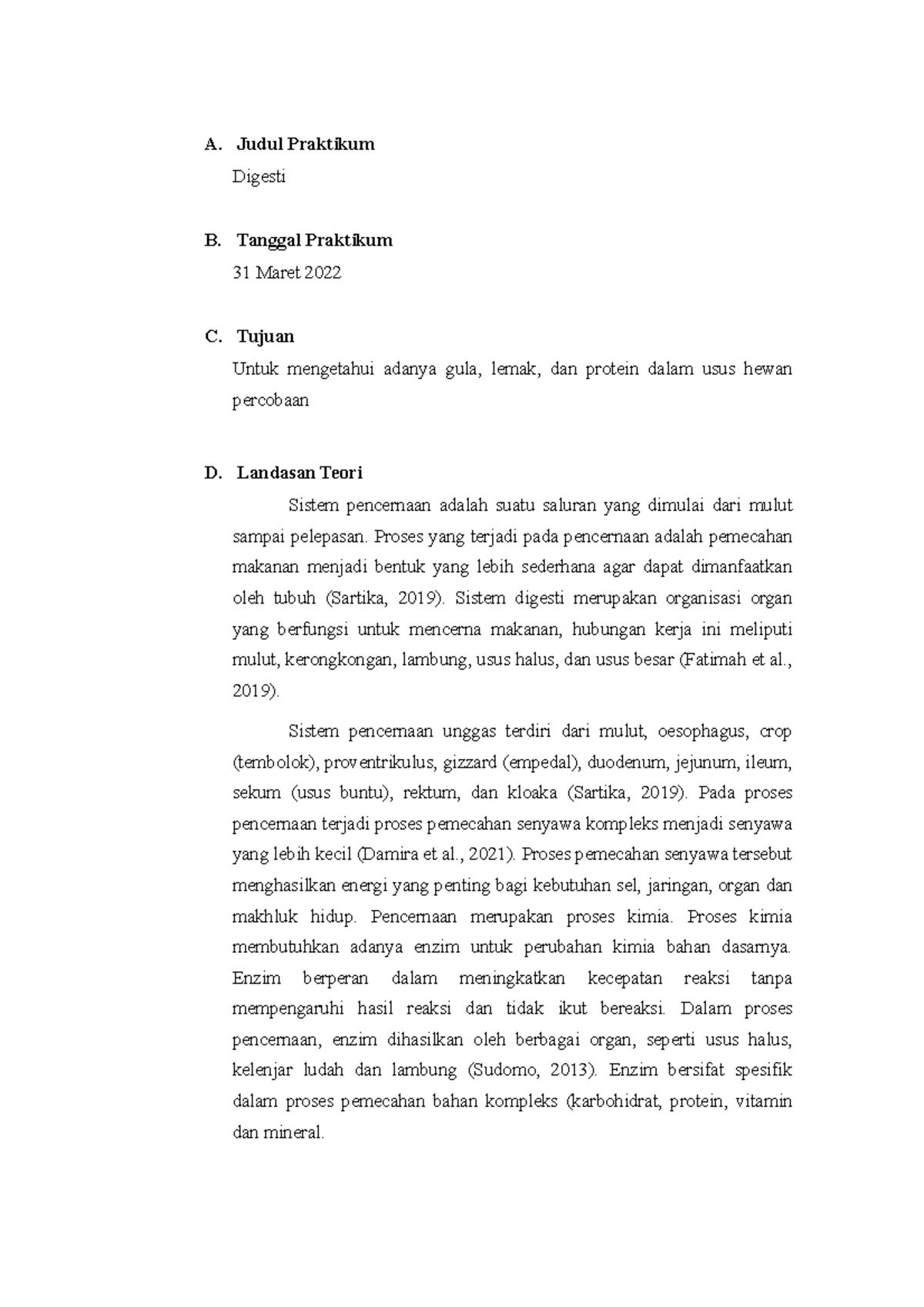 Praktikum Sistem Digesti - A. Judul Praktikum Digesti B. Tanggal ...