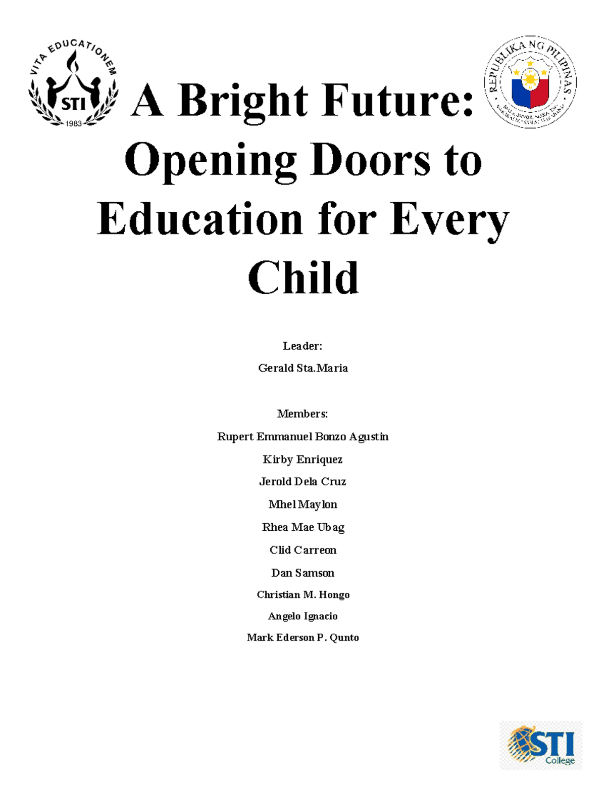 Task Performance-NSTP - A Bright Future: Opening Doors to Education for ...
