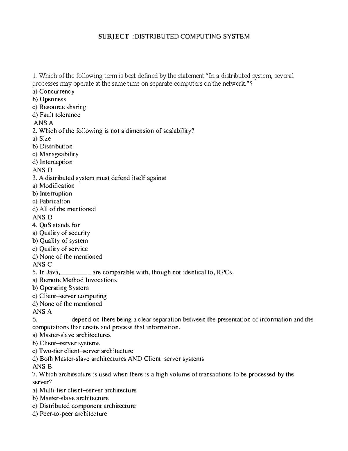 Distributed Computing System MCQ - SUBJECT :DISTRIBUTED COMPUTING ...