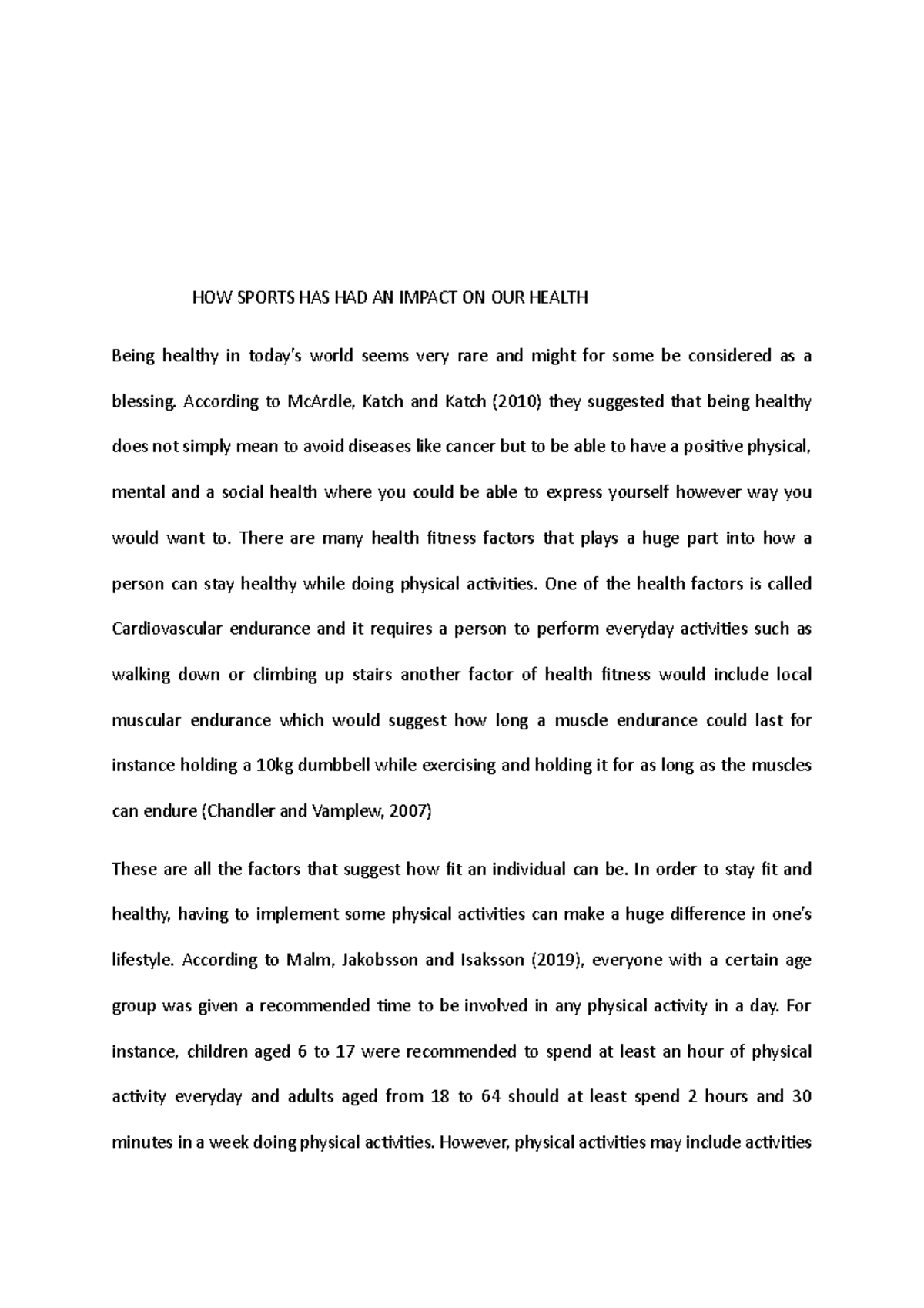 health and sports essay