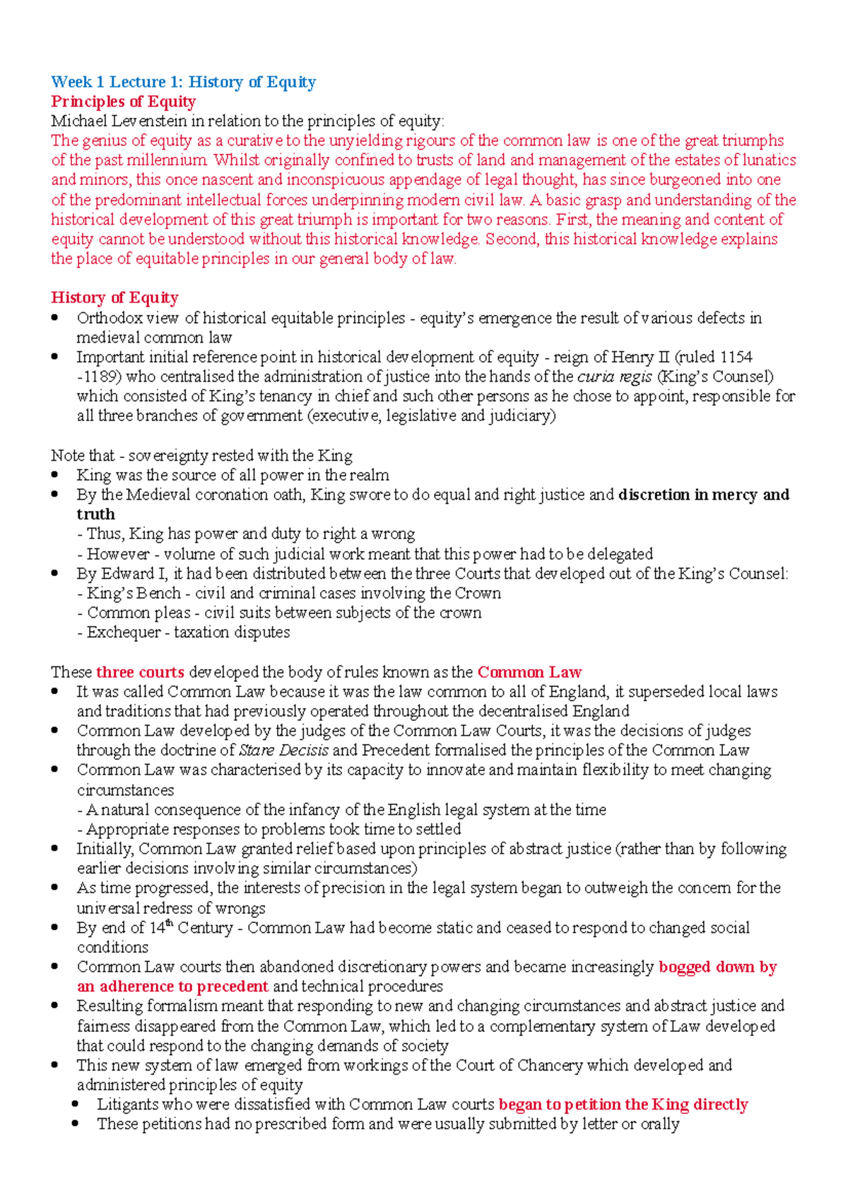 History of Equity Principles of Equity - Studocu