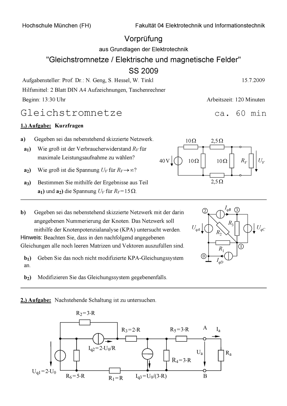 Klausur, Fragen - Hochschule München (FH) Fakultät 04 Elektrotechnik ...