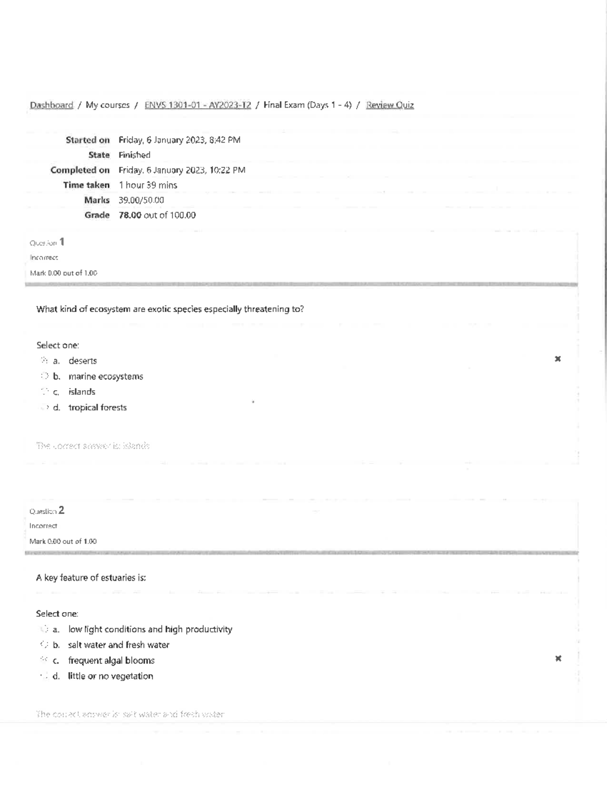 Review Quiz ENVS 1301 - ENVS 1301 - Studocu