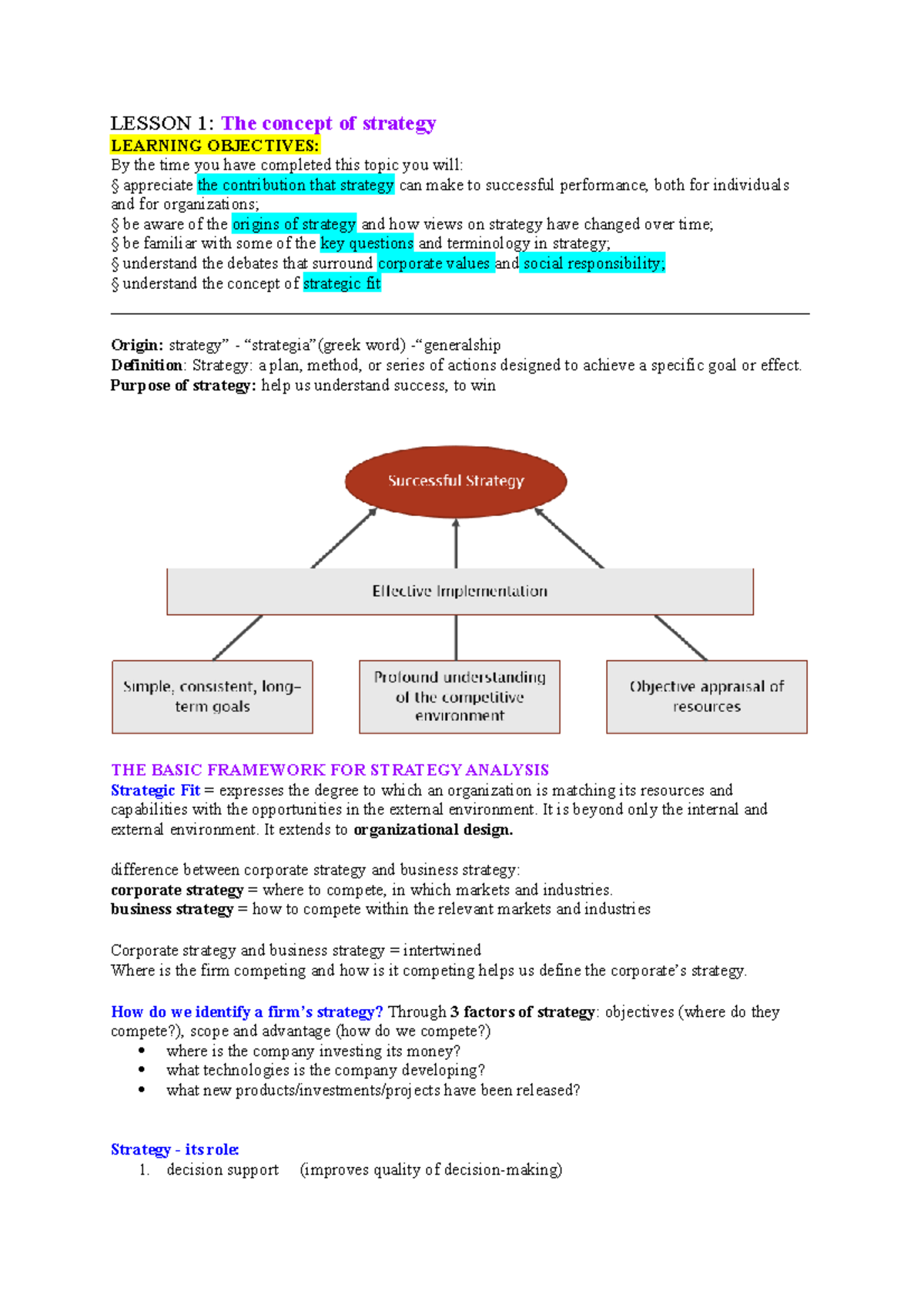 Summary - Business Strategy - Chap 1-10 - LESSON 1: The Concept Of ...