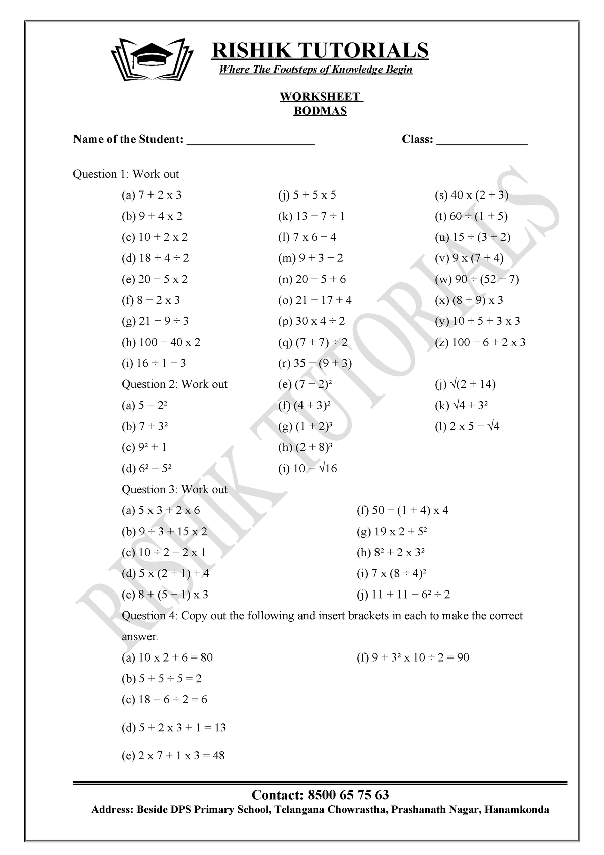 Bodmas - Basic mathematics - RISHIK TUTORIALS Where The Footsteps of ...