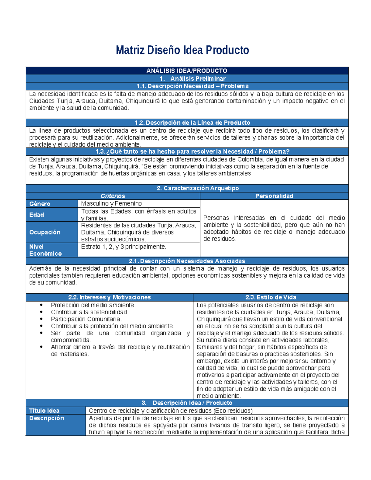Anexo 2 - Matriz Diseño Idea Producto - Matriz Diseño Idea Producto ...