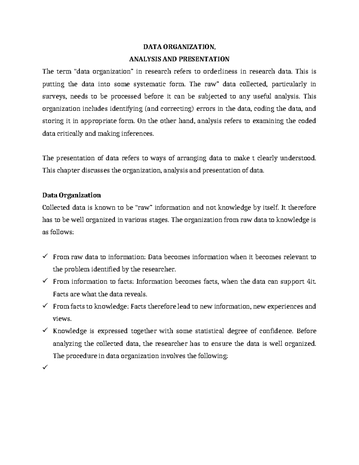 DATA Analysis - LECTURE NOTES TO AID THE STUDENTS IN THEIR TRAINING ...