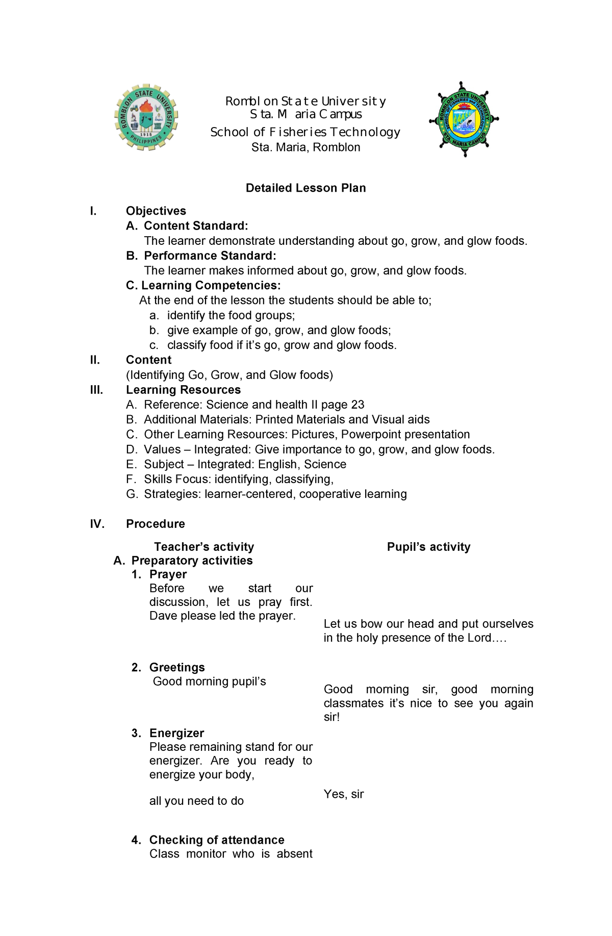 Detailed Lesson Plan TLE - Detailed Lesson Plan I. Objectives A ...