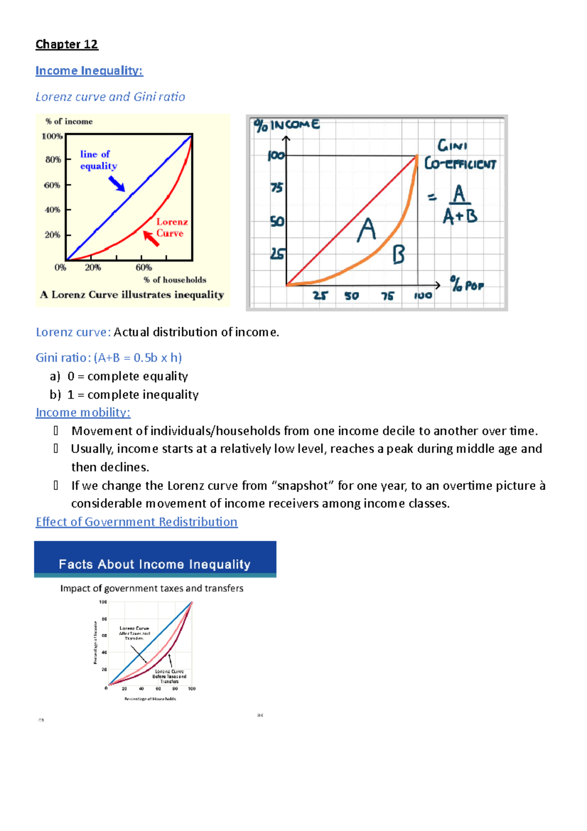 EKN120 Chapter 12 - Chapter 12 Income Inequality: Lorenz curve and Gini ...