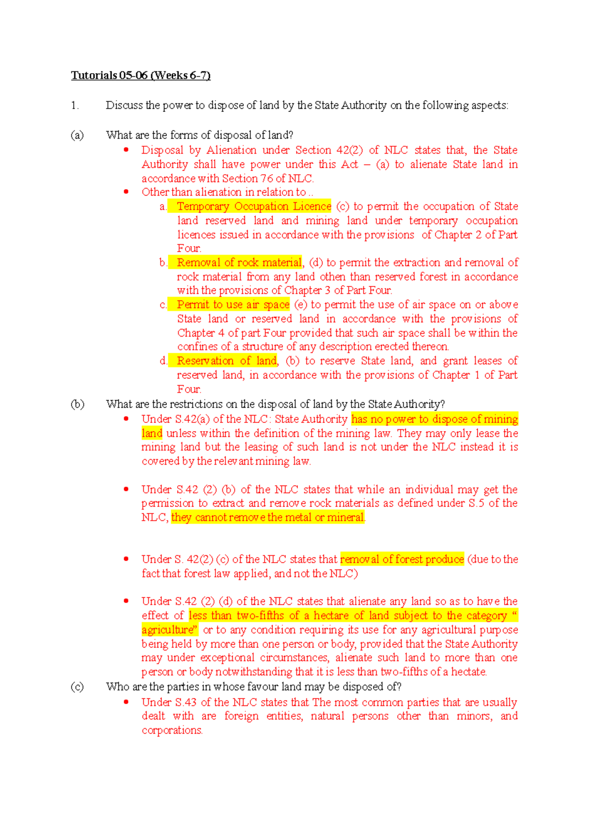 State Authority - Other than alienation in relation to .. a. Temporary ...