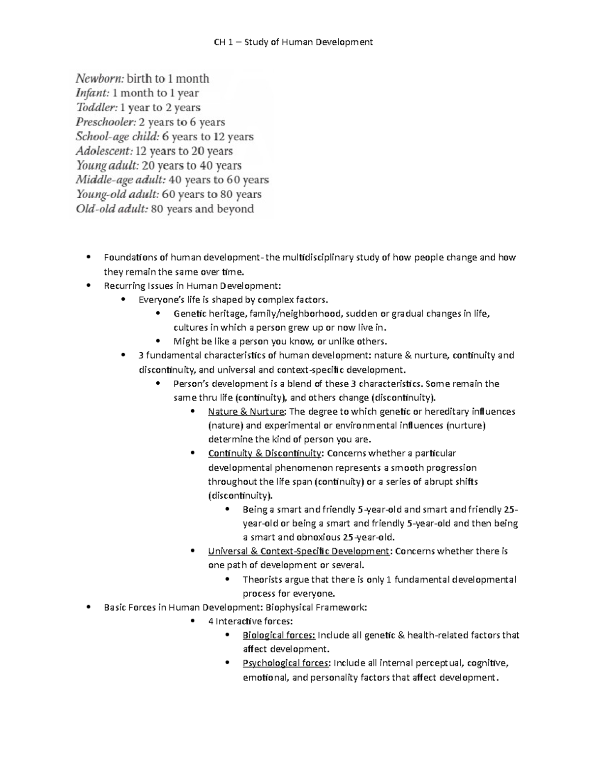 CH 1- Lecture Notes From Class Covering Chapter1 - Foundations Of Human ...