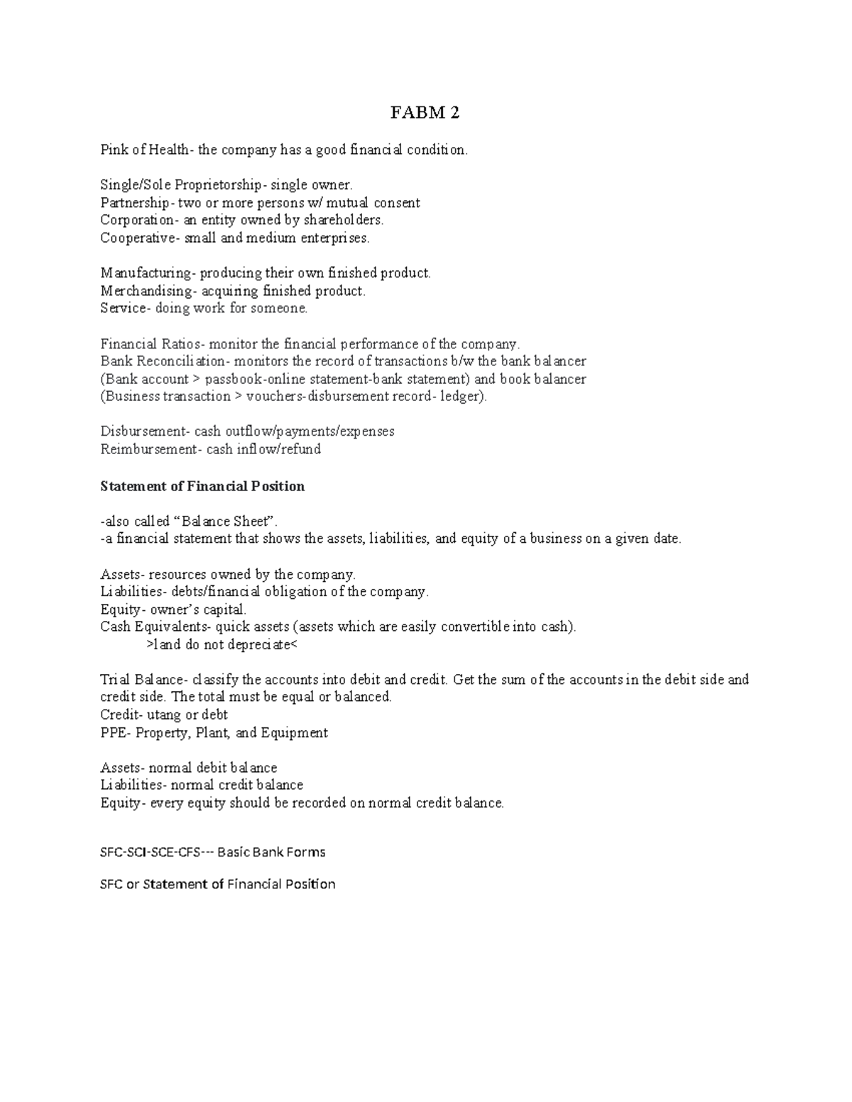 FABM2 - fabm notes - FABM 2 Pink of Health- the company has a good ...