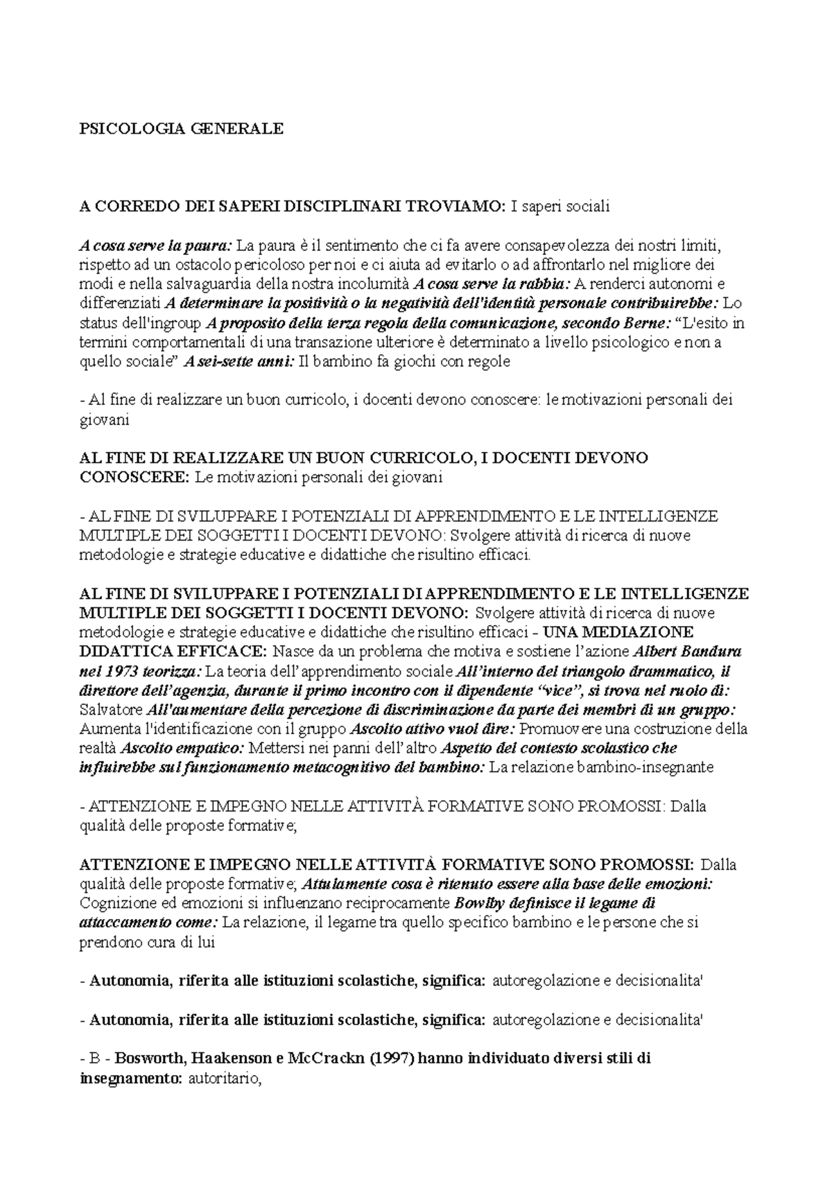 Domande Psicologia Generale Con Risposte