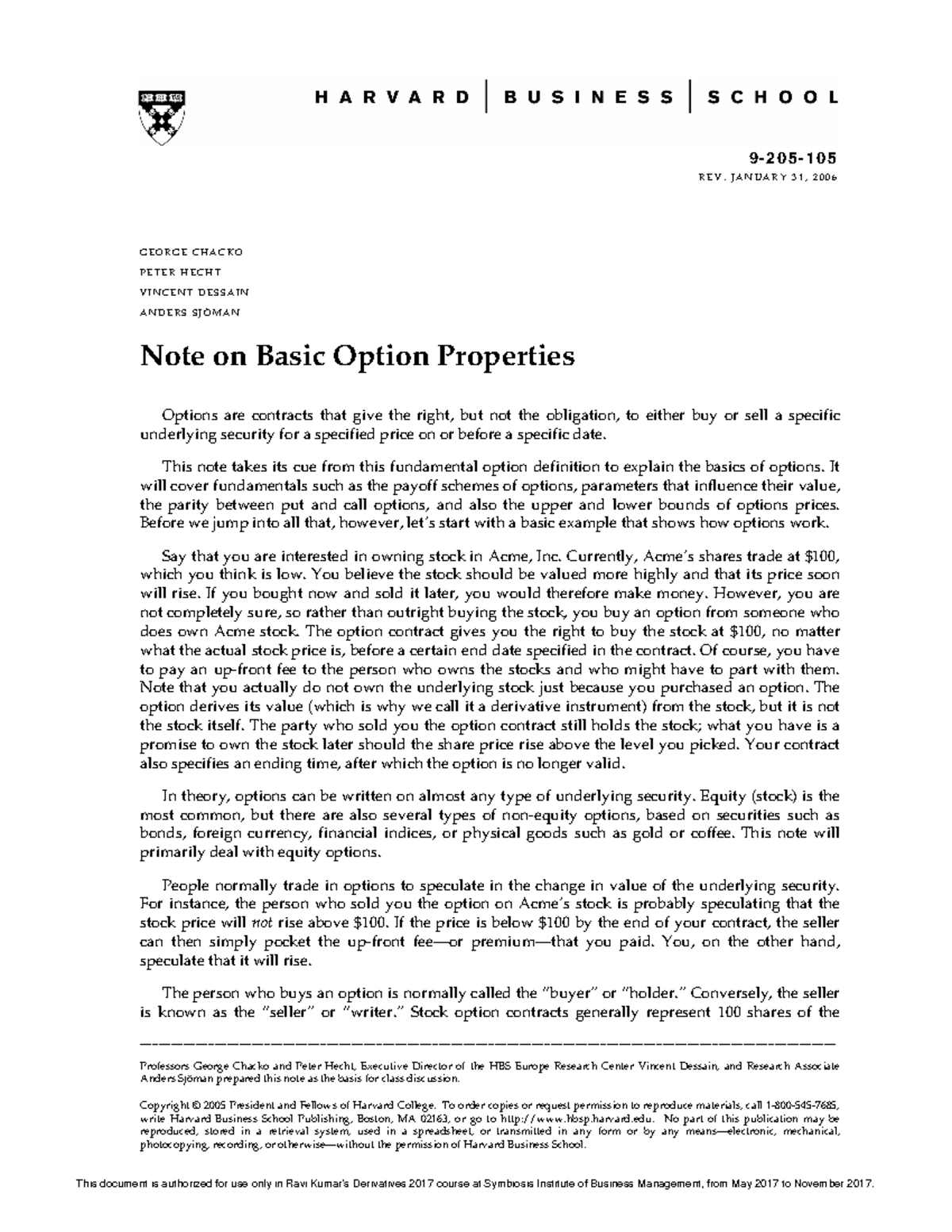 DM17-Basic Option Properties - 9-205- REV: JANUARY 31, 2006 Professors ...