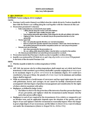 Torts - TORTS AND DAMAGES Timoteo B. Aquino TORTS AND DAMAGES By ...