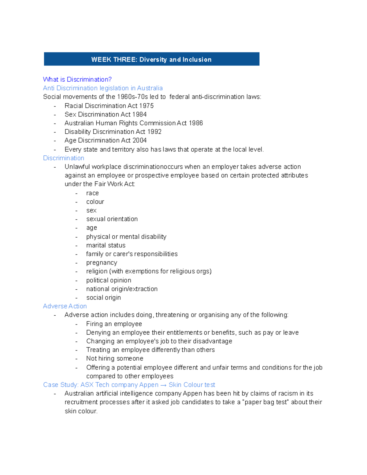Week 3 Lecture Notes - WEEK THREE: Diversity and Inclusion What is ...