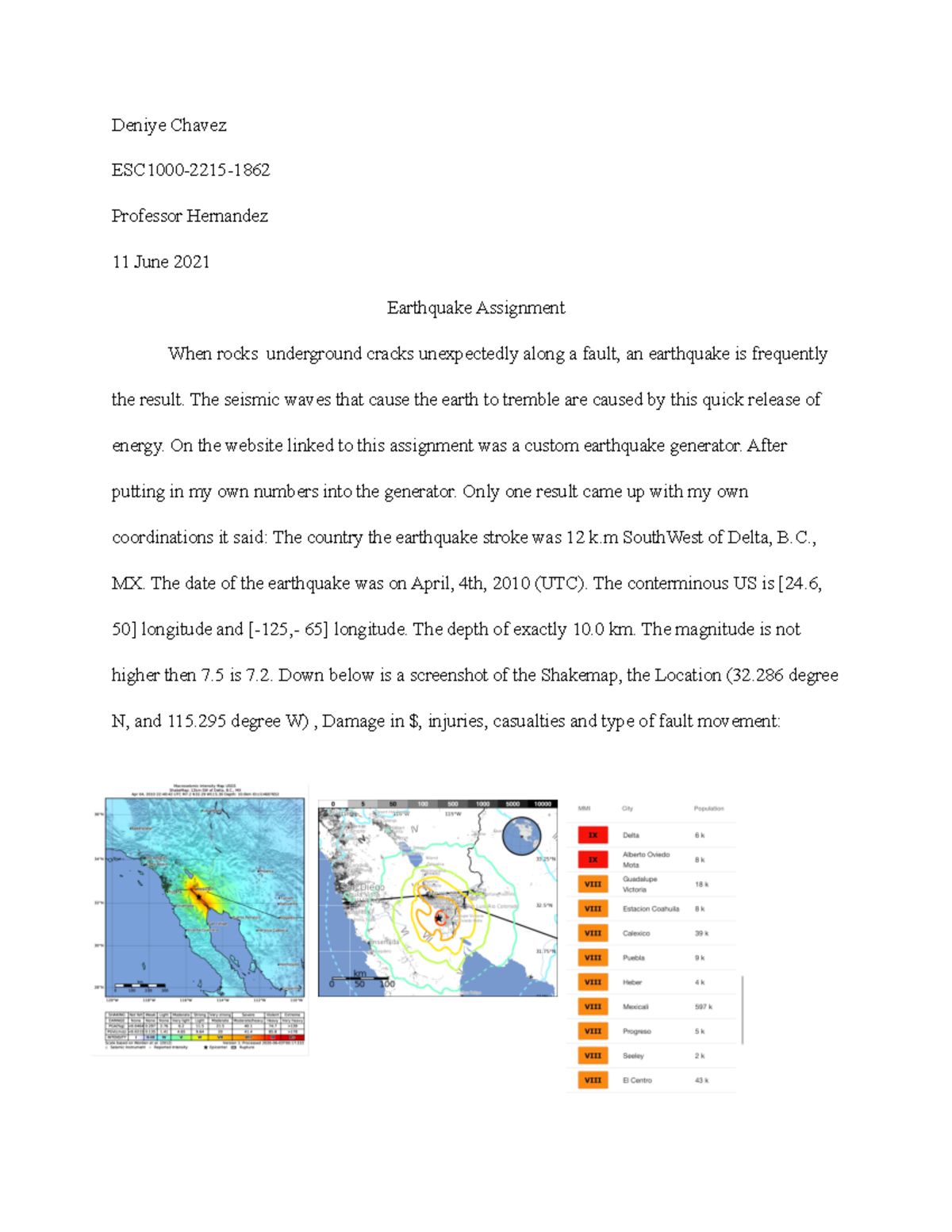 earthquake assignment