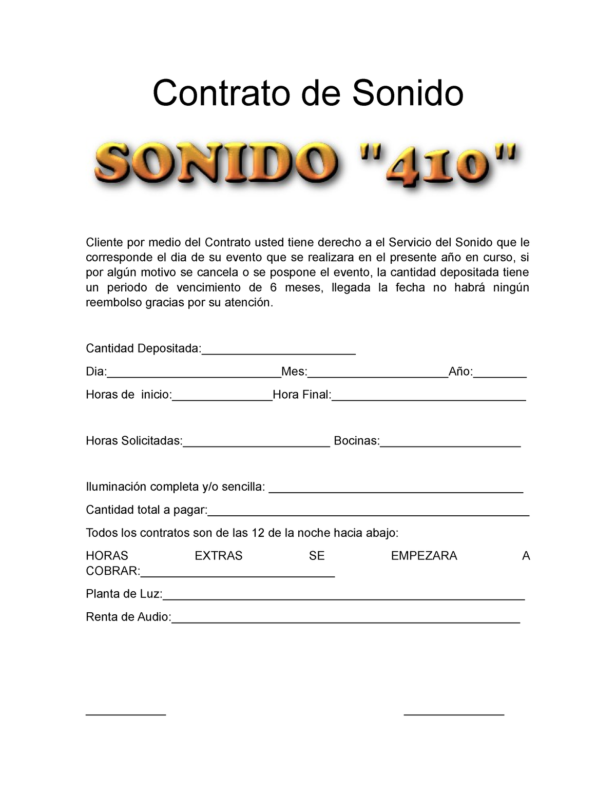 Contrato de Sonido - Español - Contrato de Sonido Cliente por medio del