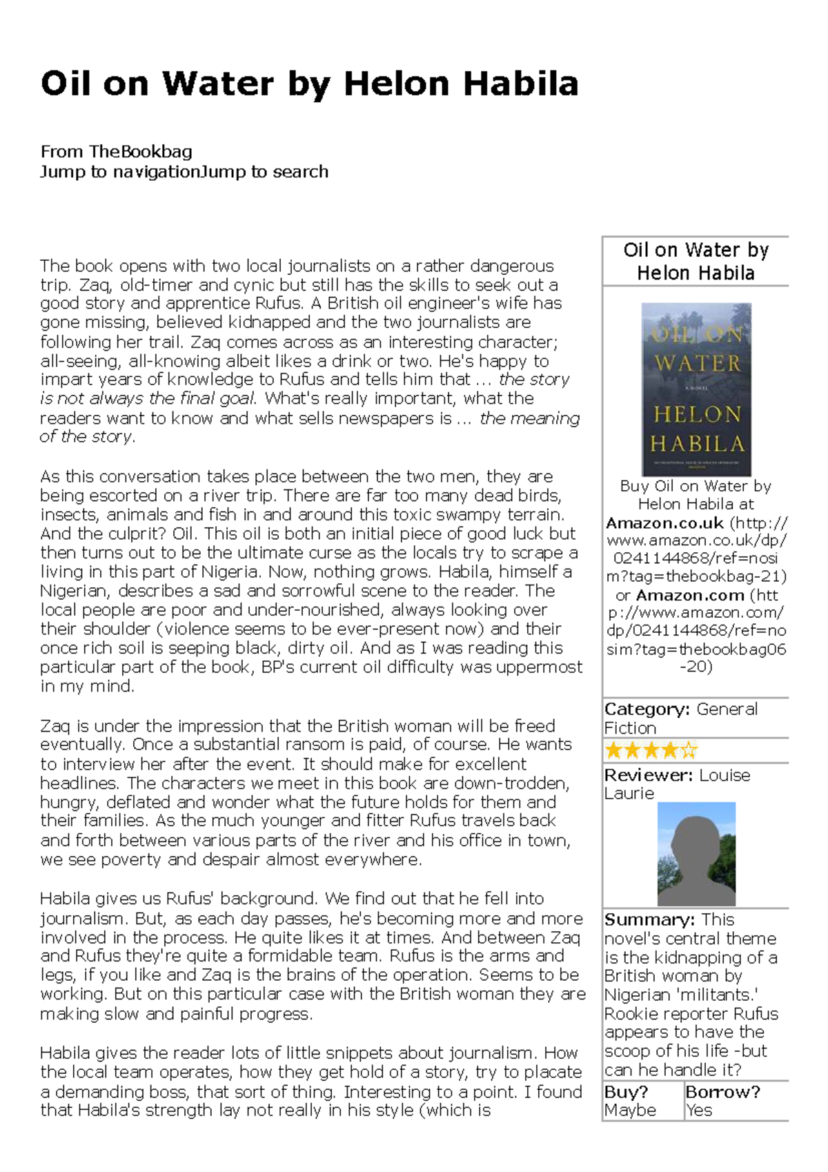 Summary Of Oil On Water Oil on Water by Helon Habila - The Bookbag.co.uk book review - Oil on
