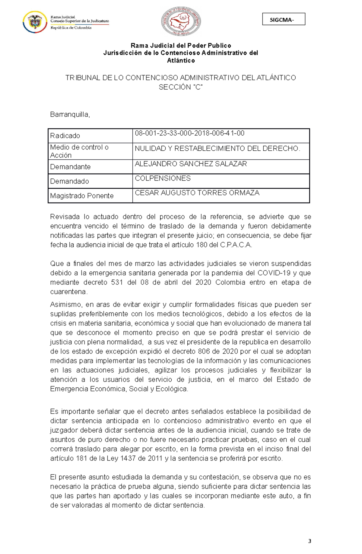 Auto Para Dictar Sentencia Anticipa Alejandro Sanchez Rama Judicial Del Poder Publico