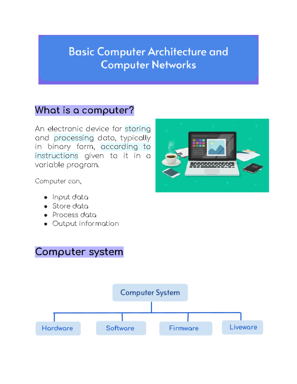 Basic Computer Architecture and Computer Networks - What is a computer ...