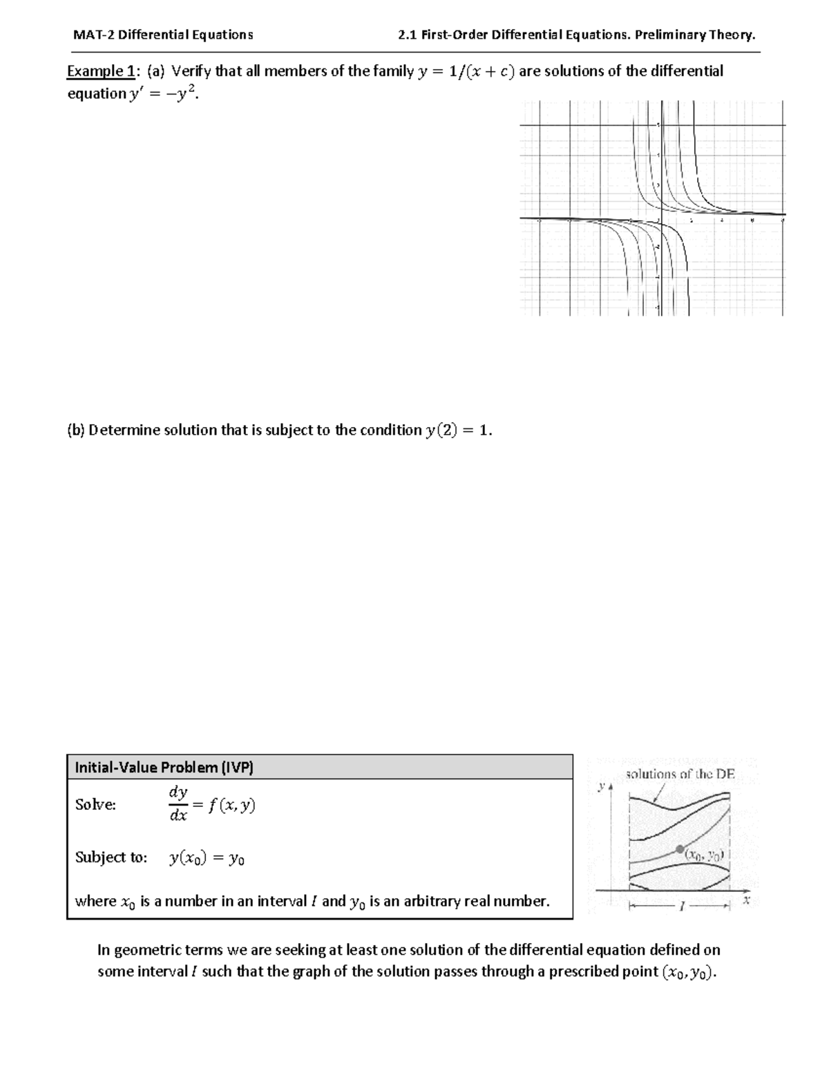 2.1 Preliminary Theory (IVP) new MAT2 Differential Equations 2 First
