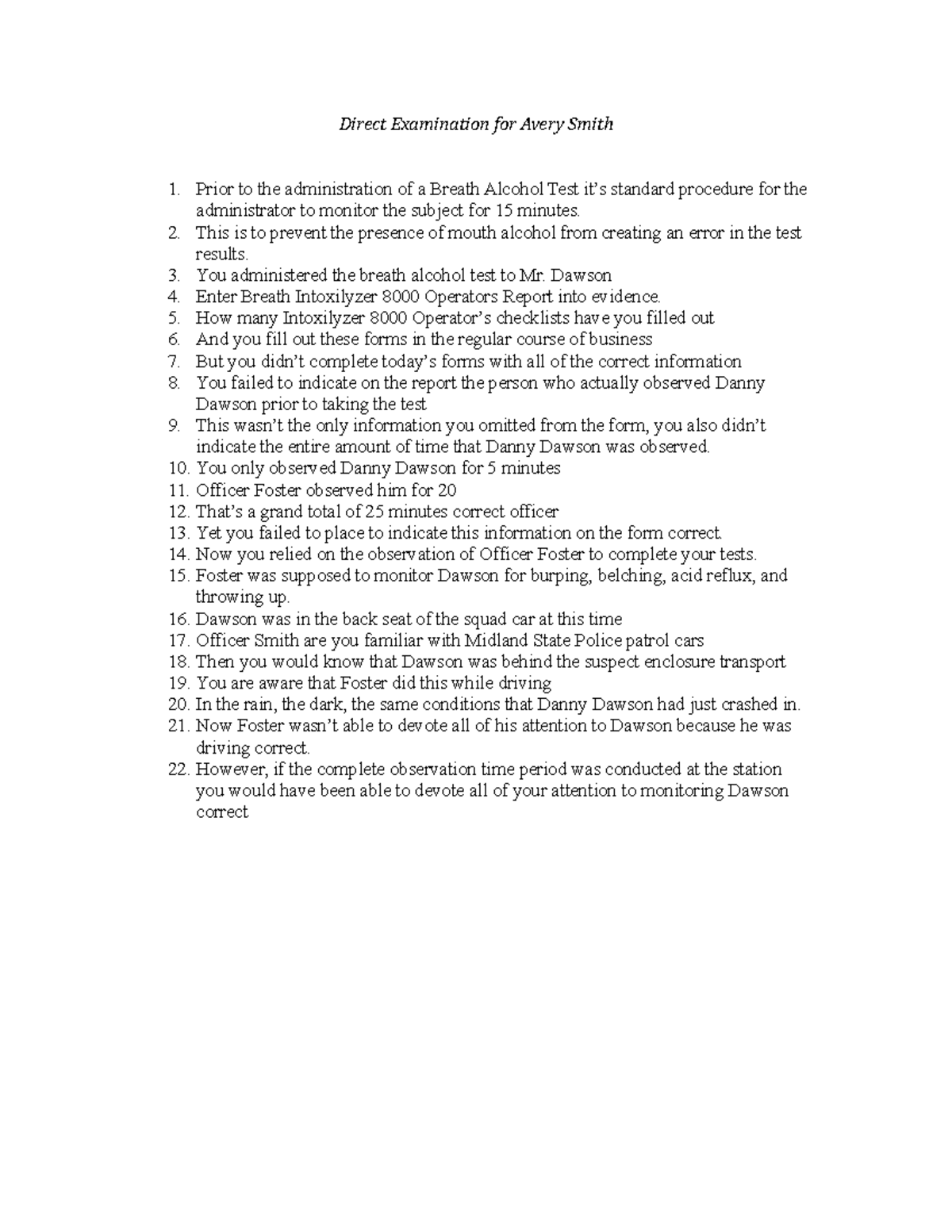 Direct Examination for Avery Smith - Direct Examination for Avery Smith ...