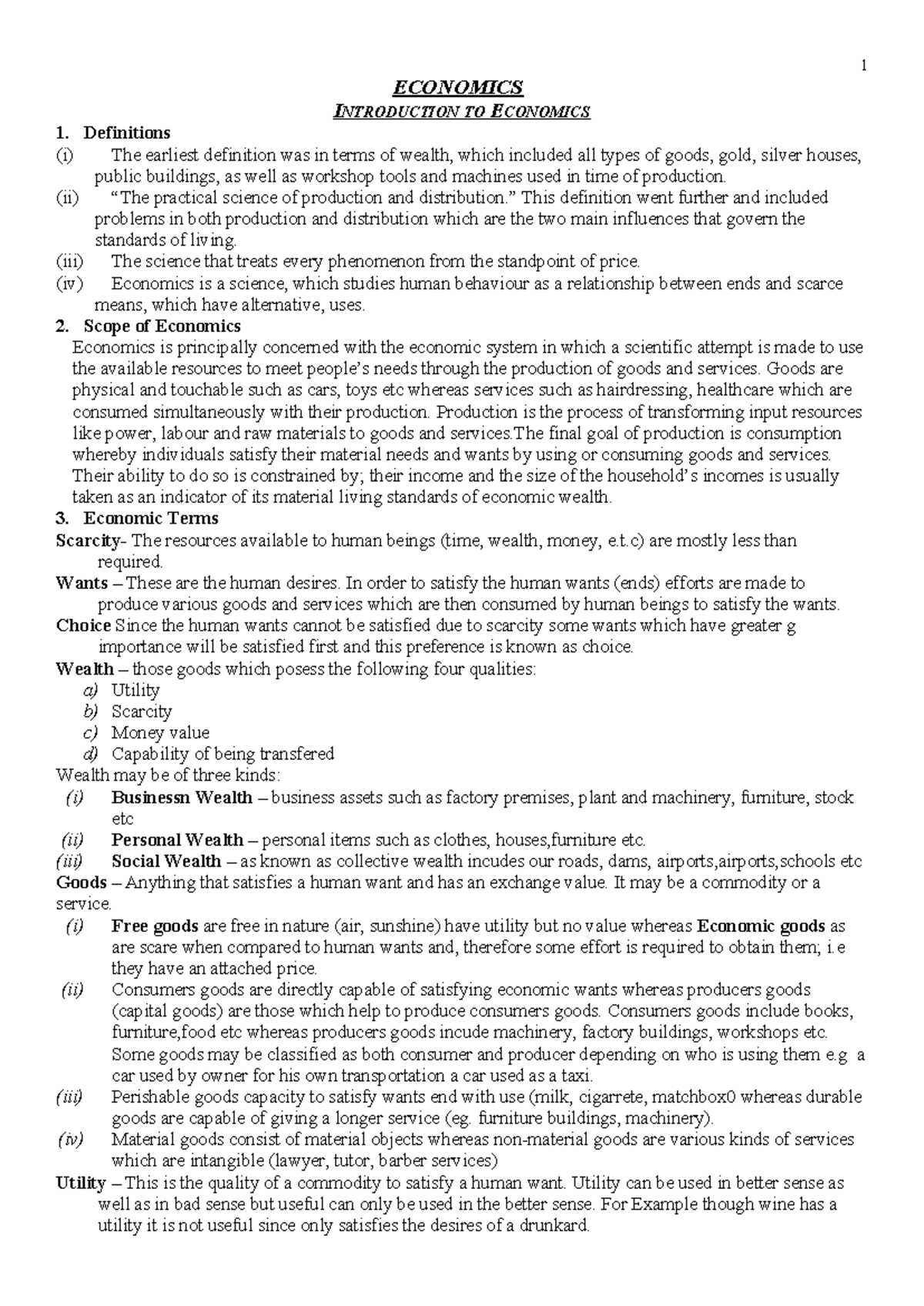 Economics - Summarized notes - ECONOMICS INTRODUCTION TO ECONOMICS 1 ...