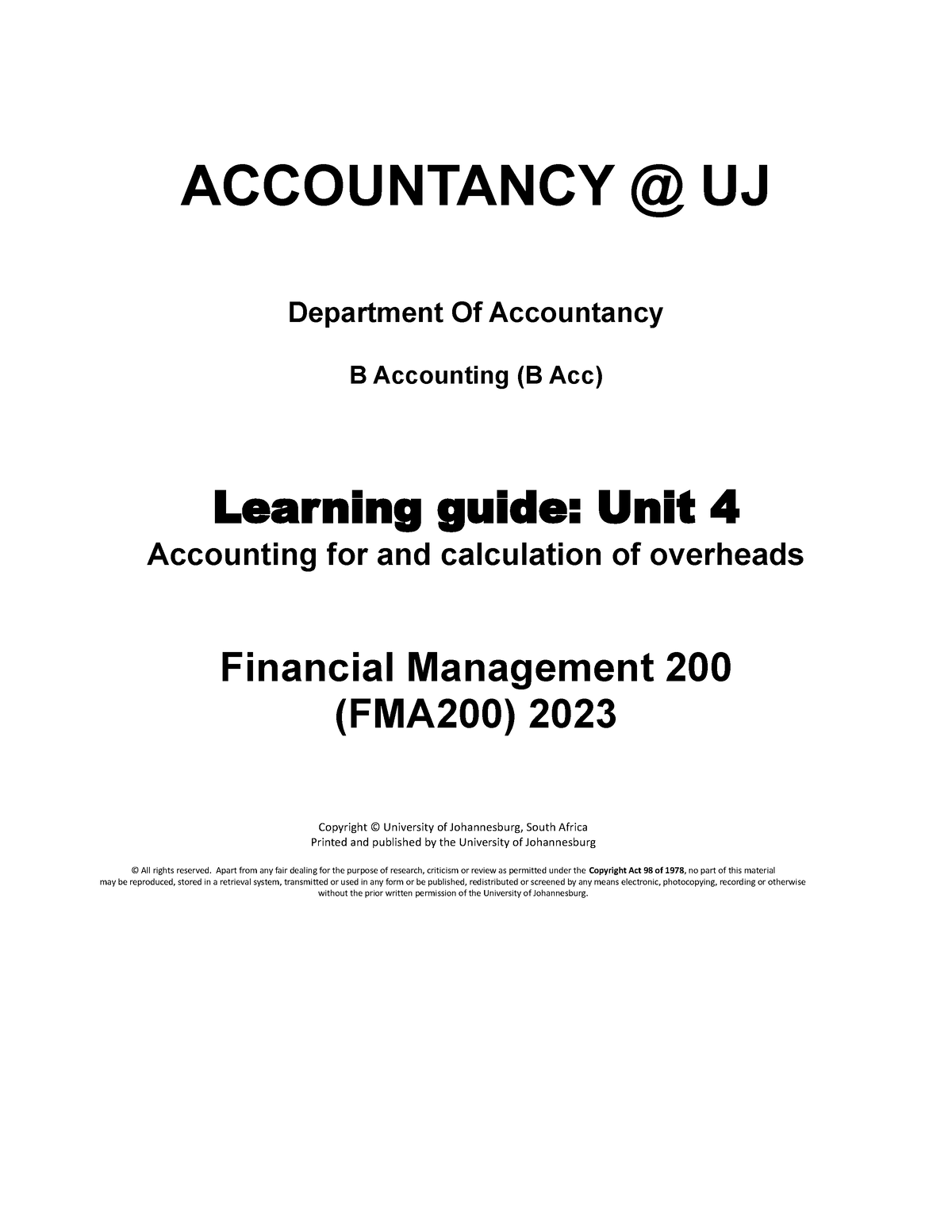 Learning Guide Unit 4 2023 - ACCOUNTANCY @ UJ Department Of Accountancy ...