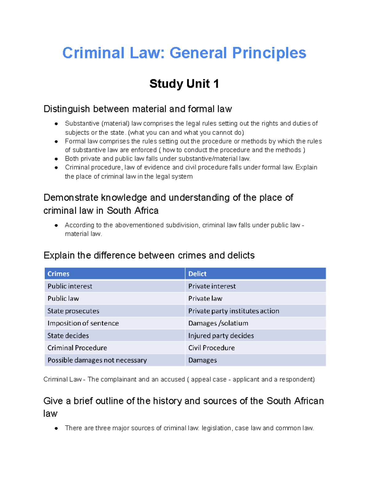 Criminal Law General Principles - IURI211 - Criminal Law: General ...