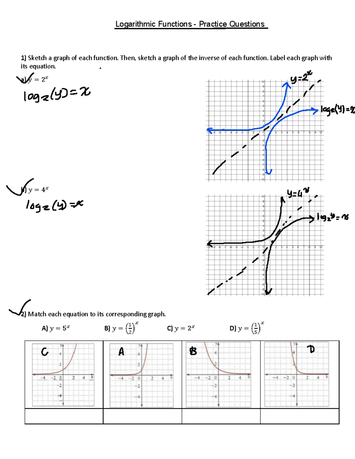 Logarithmic Functions Practice Questions - W1 – 6.1/6 – Intro to ...
