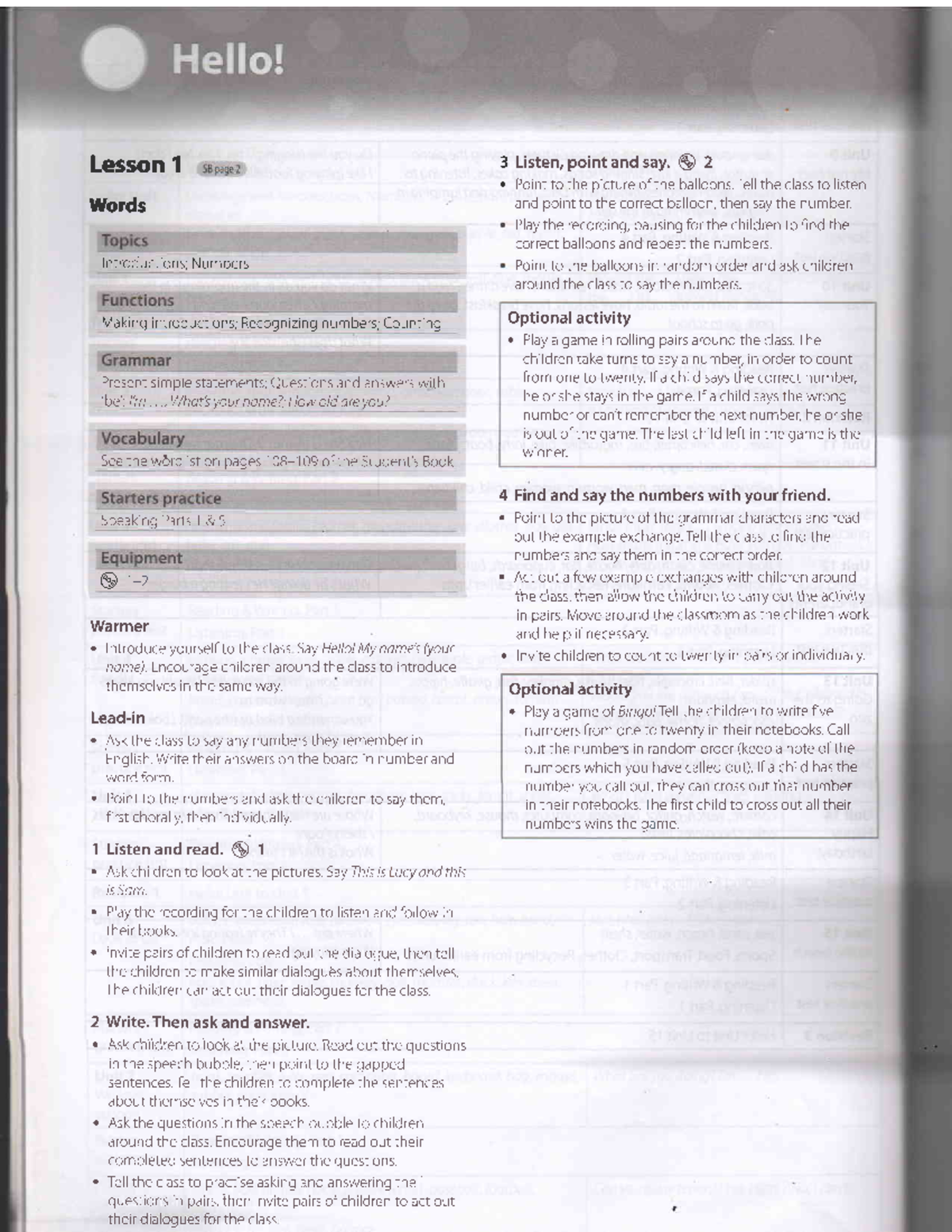 Get Ready for Starters Teacher's Book - I ntroductions; N u mbers ...