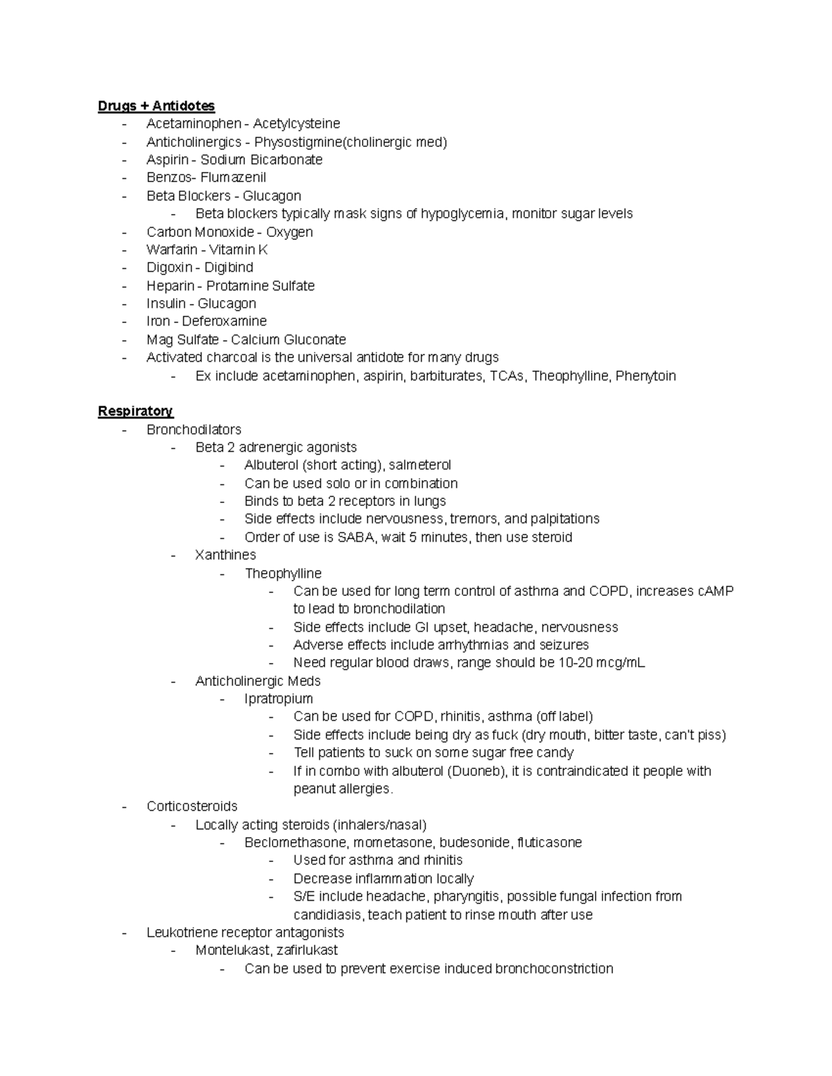 ATI Pharm Notes - Drugs + Antidotes - Acetaminophen - Acetylcysteine ...