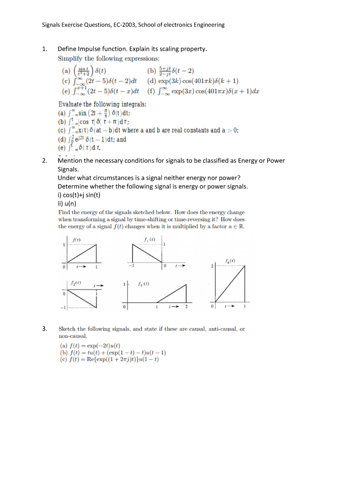 Signals Assignment-I - Define Impulse function. Explain its scaling ...