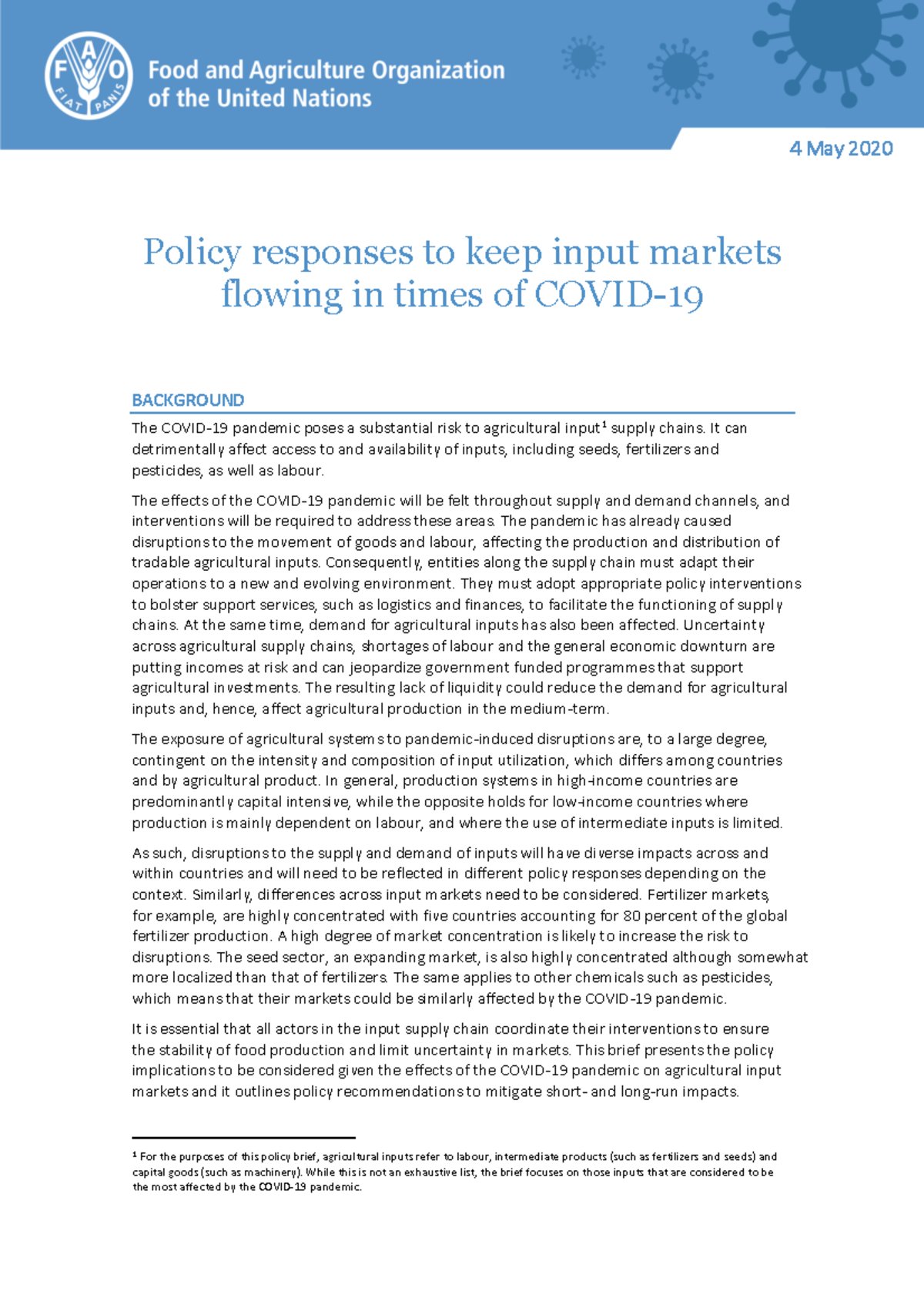 Input policies in times of Covid - 19 - Policy responses to keep input ...
